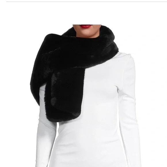Adrienne Vittadini Black Faux Mink Fur Pull Through Scarf - Picture 2 of 10